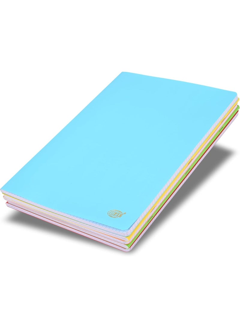 FIS Notebook, A4 Size (210x297mm), Soft Cover PP Material, 80 Sheets White Paper, 5mm Square Line Ruling, Pack of 5 Assorted Pastel Colors, Ideal for School, Office & Home Use - FSNBA45MPPNAST - Image 1